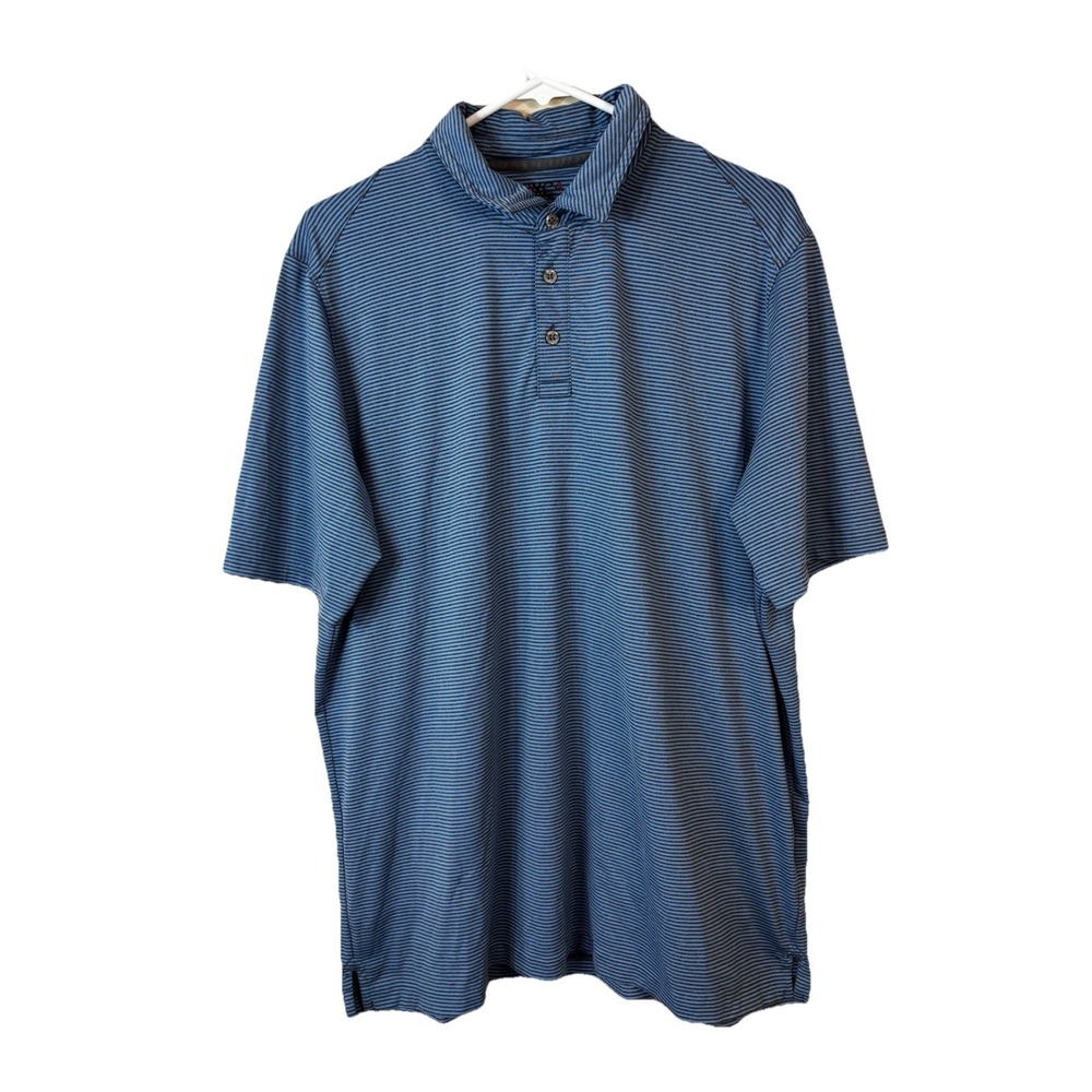 Johnston & Murphy XC4 Polo Shirt Mens L Blue Striped Performance Golf Stretch